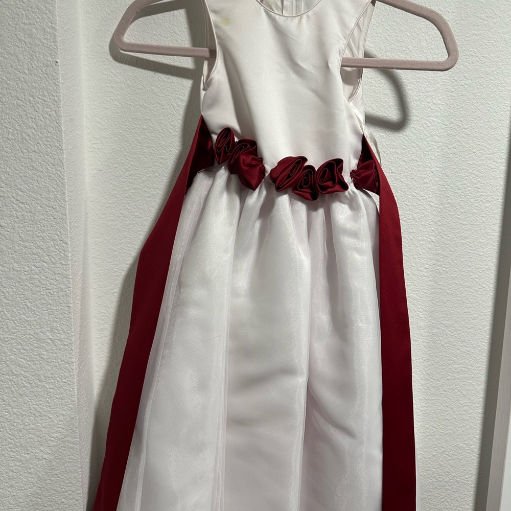 Elegant White and Red Kids Dress